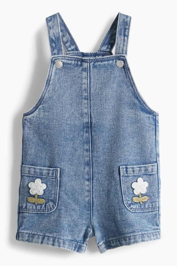 Baby Mädchen - Blümchen - Baby-Crochet-Outfit - 2 teilig - weiss / blau