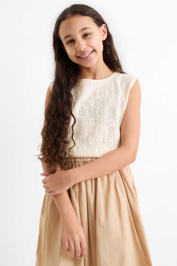 Children Girls - Crocheted top - shiny - cremewhite