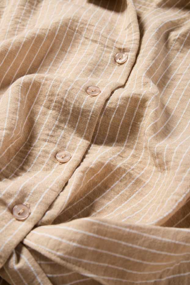 Women - Blouse with knot detail - striped - beige