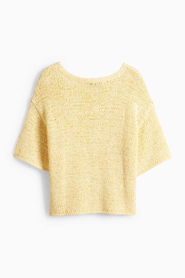 Dames - Gebreide trui - korte mouwen - geel