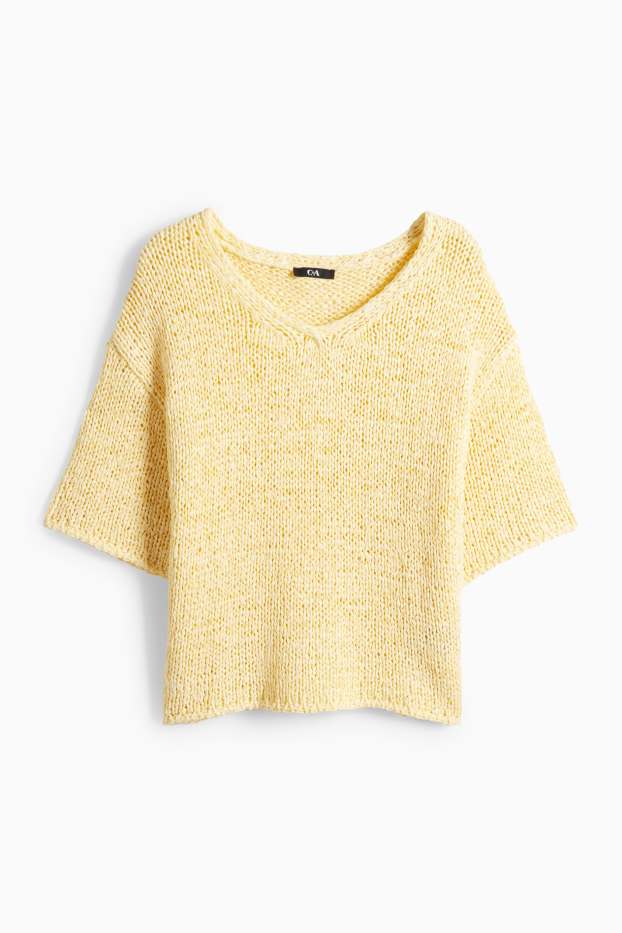 Dames - Gebreide trui - korte mouwen - geel