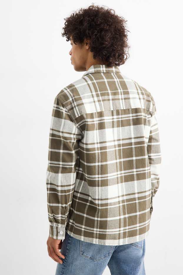 Heren - Overhemd - relaxed fit - Kent - geruit - bruin / crème wit