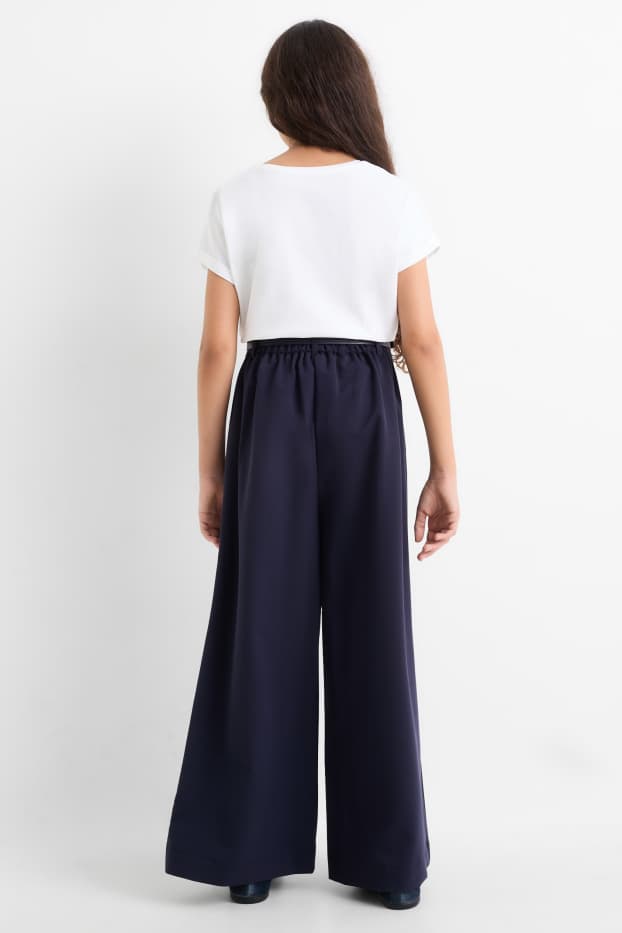 Enfants filles - Pantalon en toile avec ceinture - bleu foncé