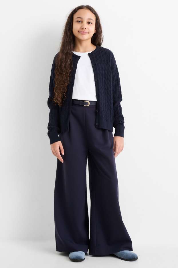 Enfants filles - Pantalon en toile avec ceinture - bleu foncé