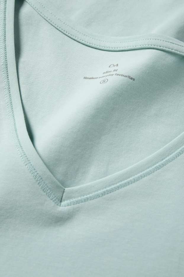 Dámské - Tričko s výstřihem ve tvaru V - slim fit - mátově zelená