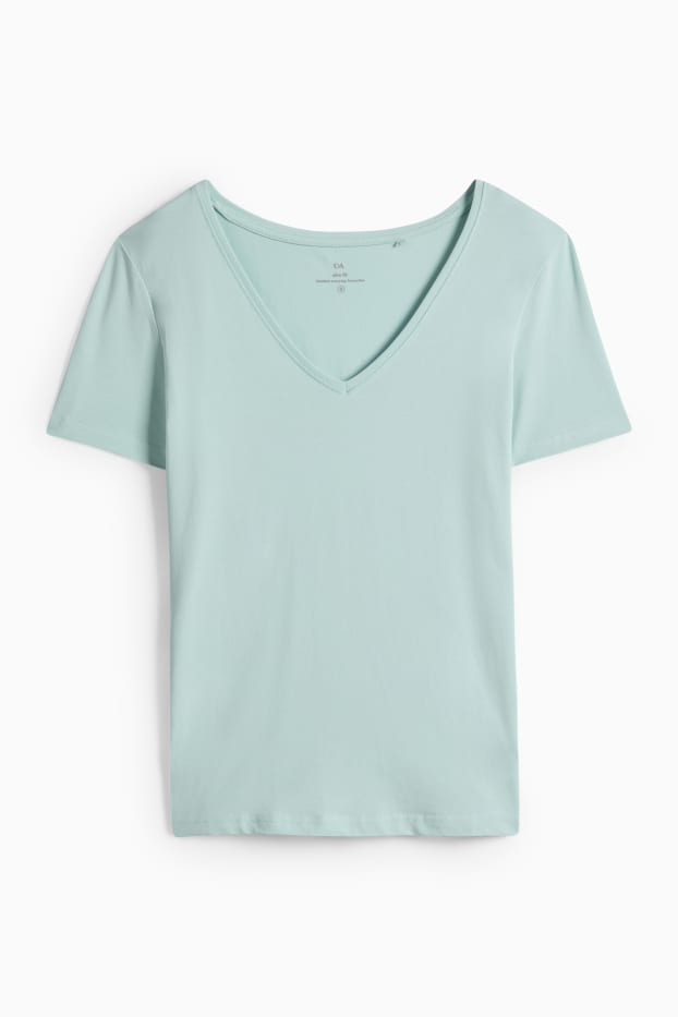 Dámské - Tričko s výstřihem ve tvaru V - slim fit - mátově zelená