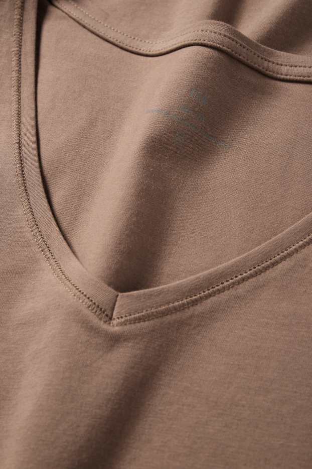 Dámské - Tričko s výstřihem ve tvaru V - slim fit - hnědá