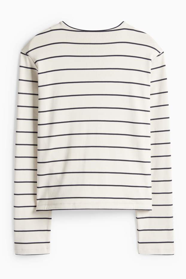 Donna - Cardigan - a coste - a righe - bianco crema