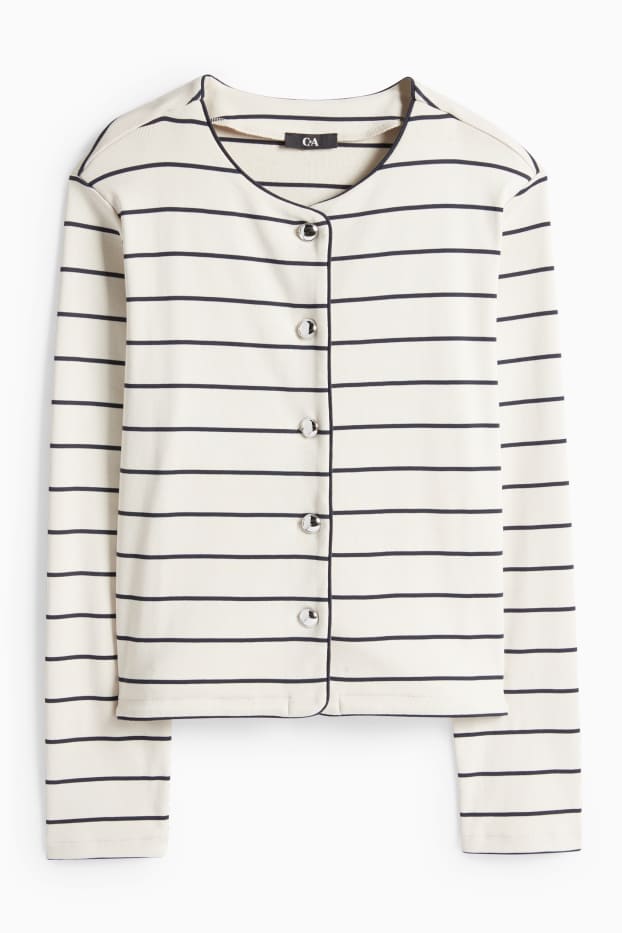 Donna - Cardigan - a coste - a righe - bianco crema