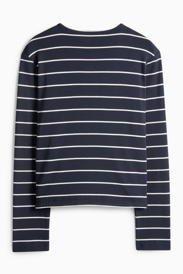 Donna - Cardigan - a coste - a righe - blu scuro