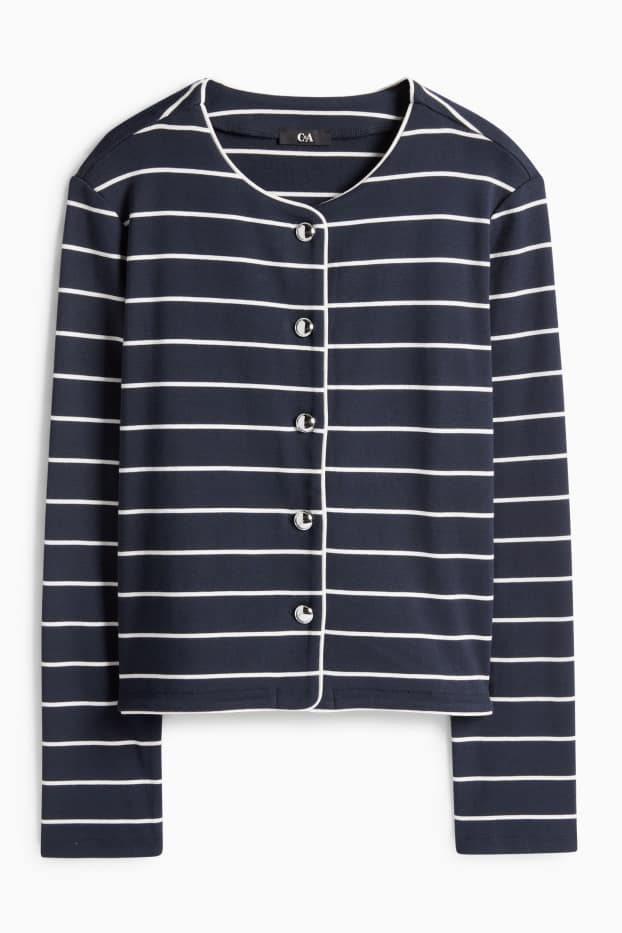Donna - Cardigan - a coste - a righe - blu scuro