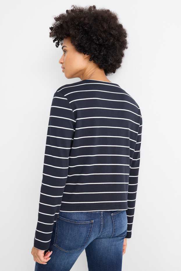 Donna - Cardigan - a coste - a righe - blu scuro