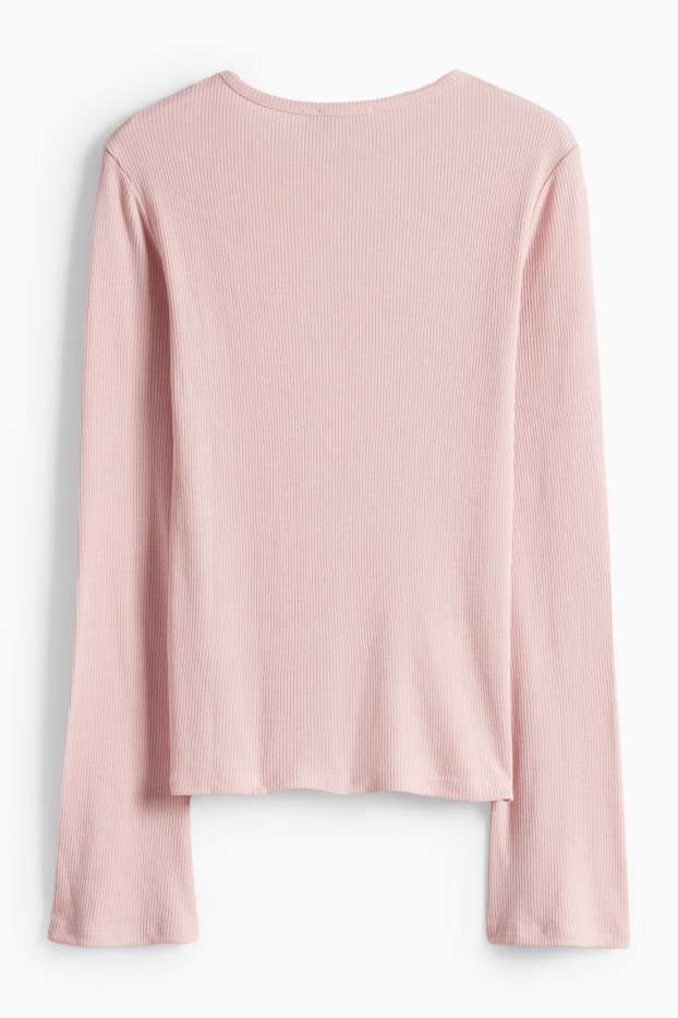 Damen - Langarmshirt - Slim Fit - gerippt - rosa