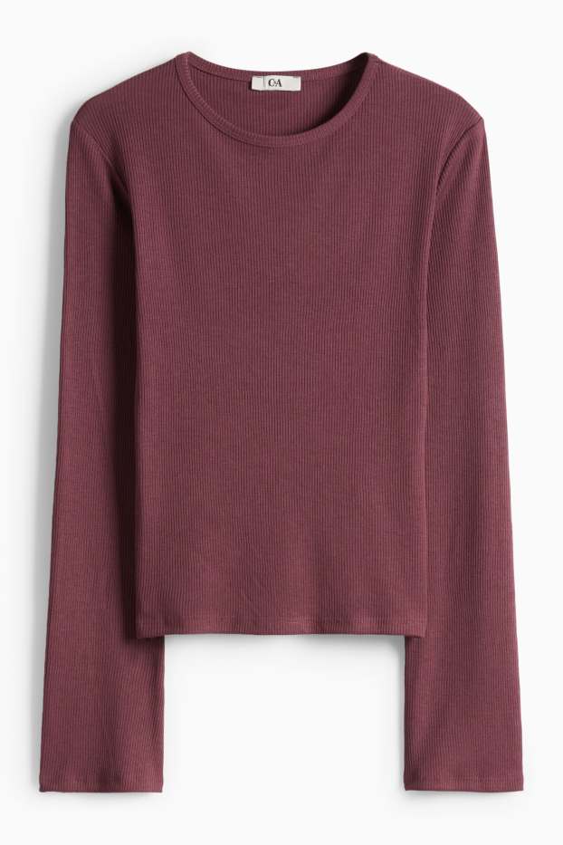 Femmes - Haut à manches longues - slim fit - finition côtelée - bordeaux