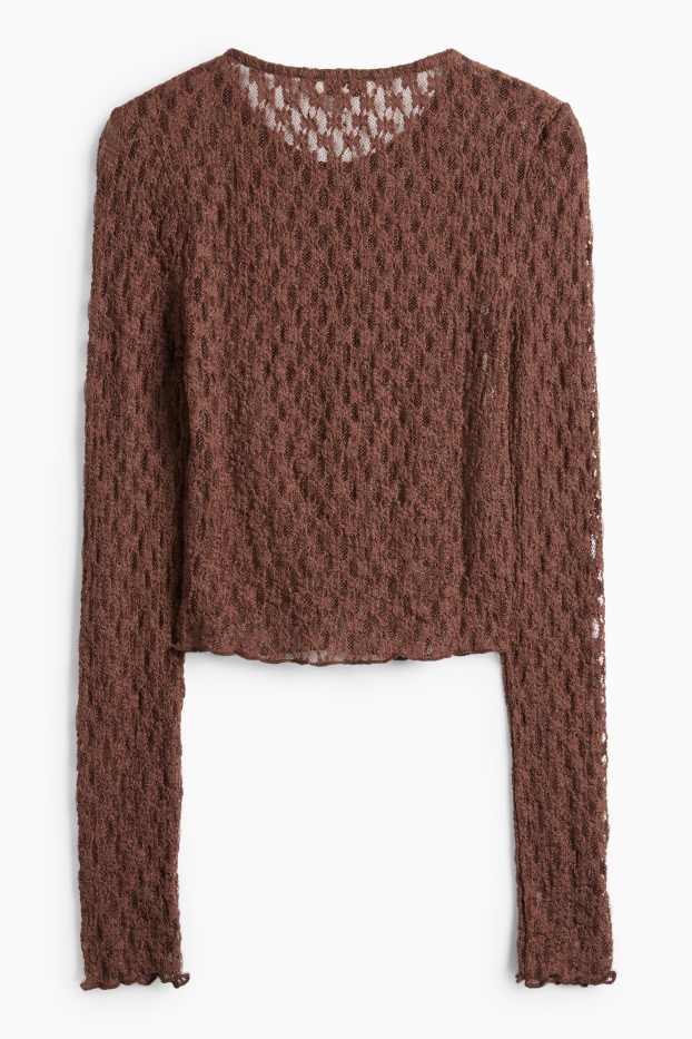 Damen - Crop Langarmshirt - Slim Fit - dunkelbraun