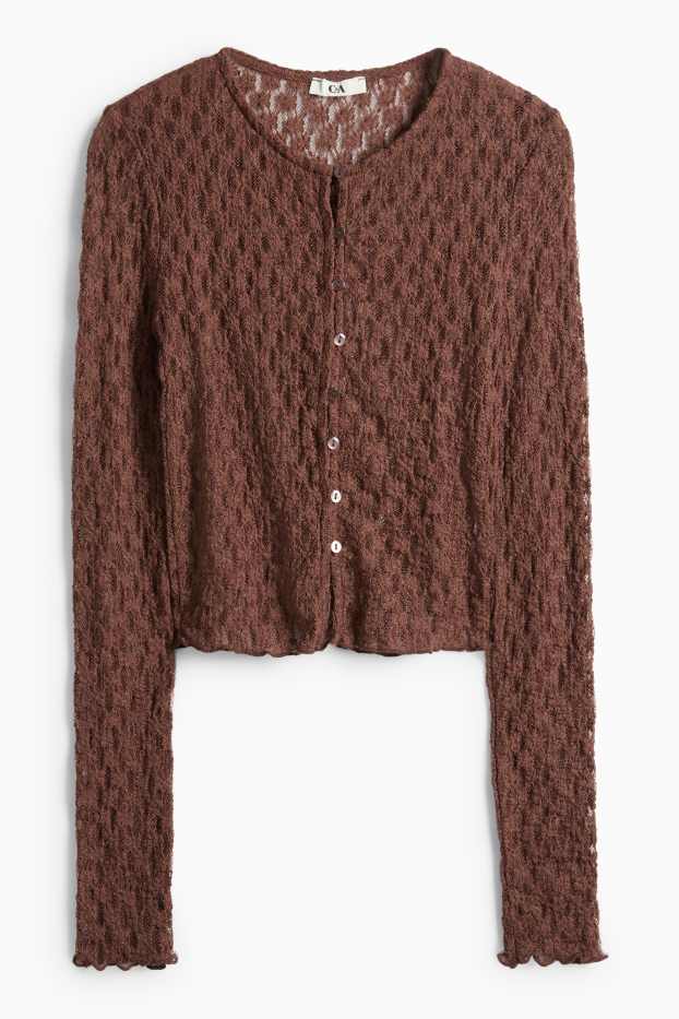 Damen - Crop Langarmshirt - Slim Fit - dunkelbraun