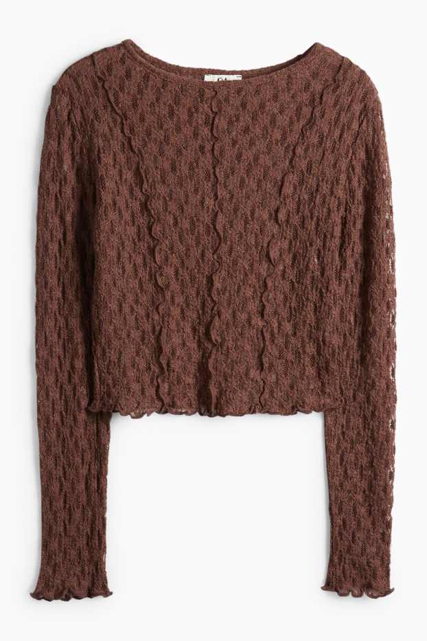 Damen - Crop Langarmshirt - Slim Fit - dunkelbraun