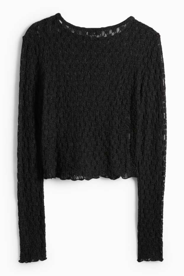 Damen - Crop Langarmshirt - Slim Fit - schwarz