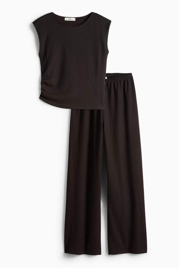 Enfants filles - Ensemble - haut et pantalon en jersey - 2 pièces - finition texturée - marron foncé