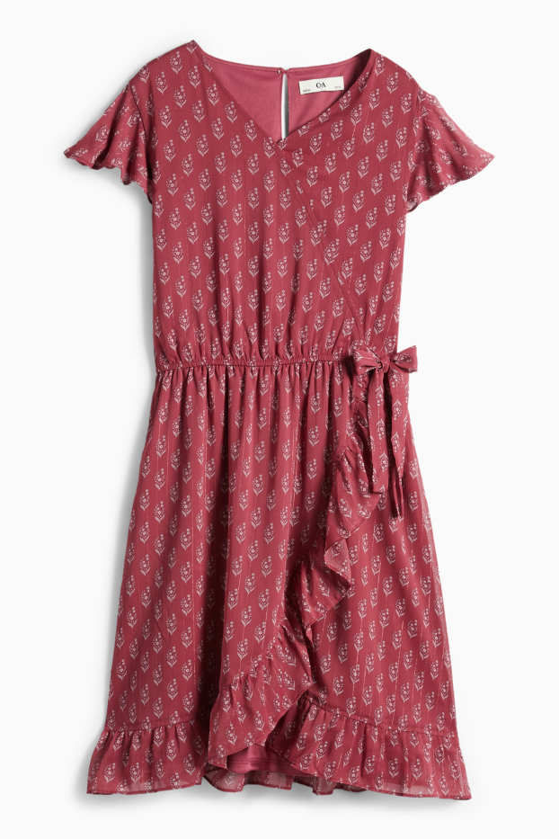 Copii - Fete - Floare - rochie - aspect lucios - roz închis