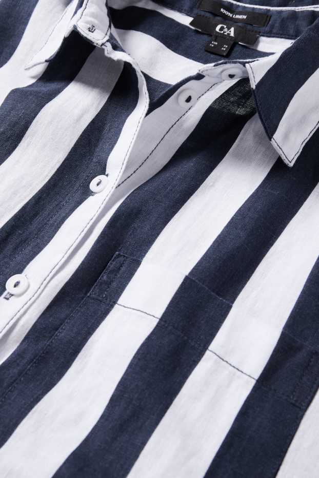 Dona - Camisa de lli - de ratlles - blau fosc / blanc