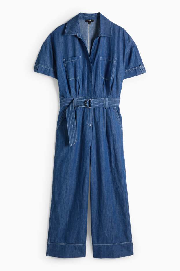 Women - Denim jumpsuit with belt - dark blue