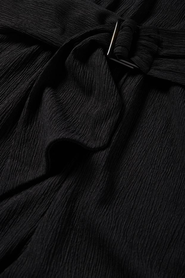 Donna - Tuta con cintura - tessuto tramato - nero