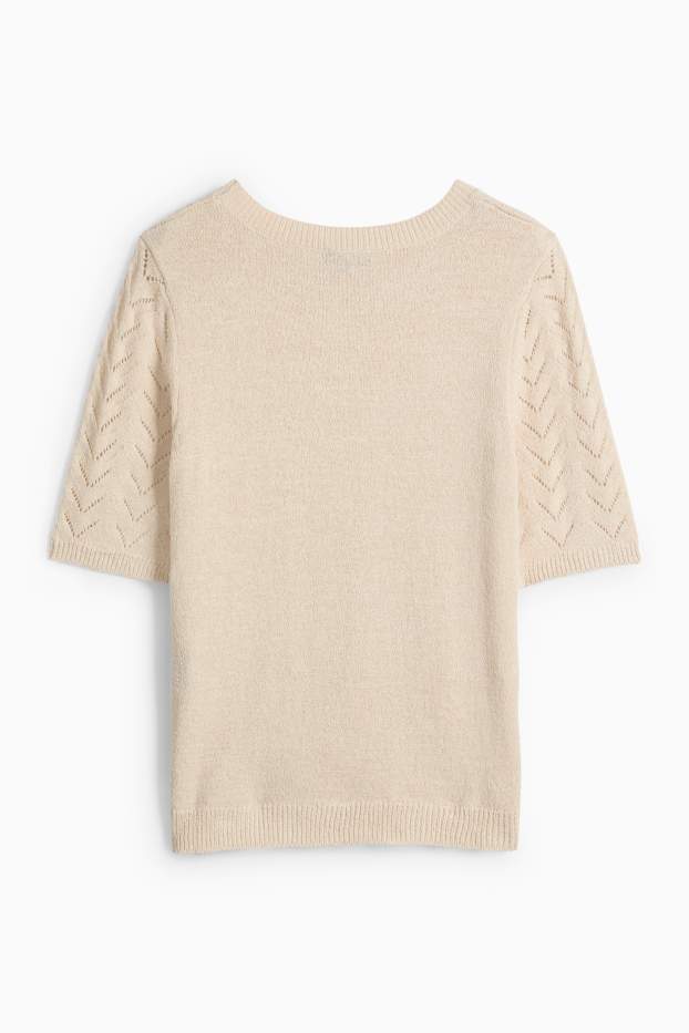 Femei - Pulover tricotat - mânecă scurtă - bej