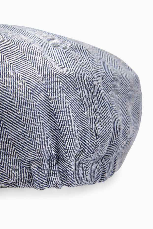 Heren - Flat cap, deels van linnen - met patroon - blauw