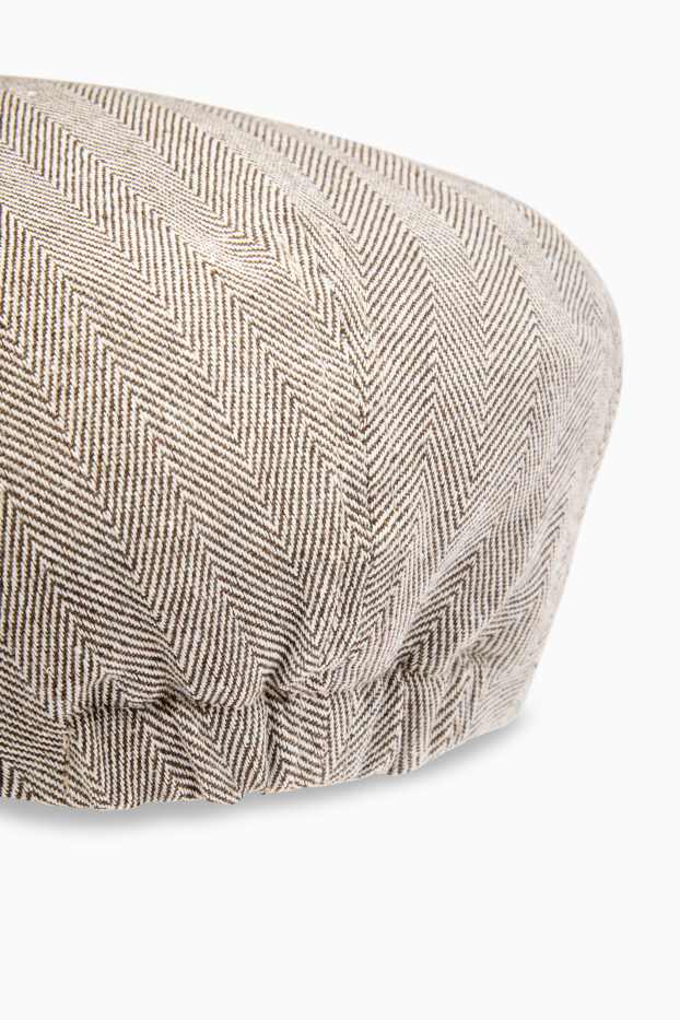 Heren - Flat cap, deels van linnen - met patroon - lichtgrijs