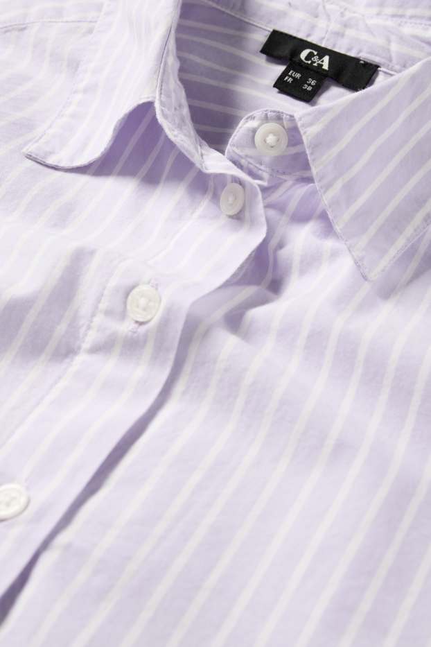 Damen - Hemdbluse - gestreift - lila  / weiss