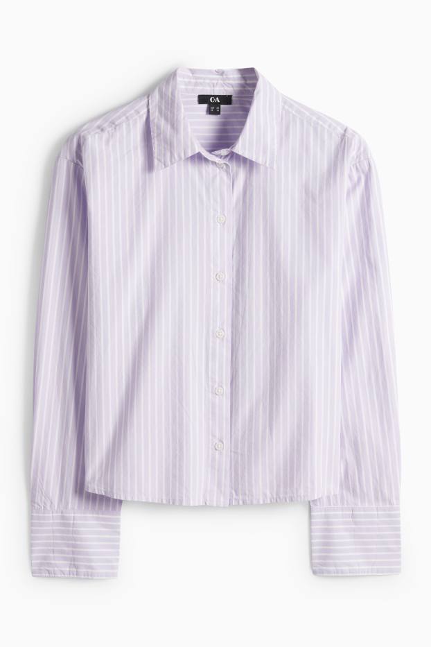 Damen - Hemdbluse - gestreift - lila  / weiss