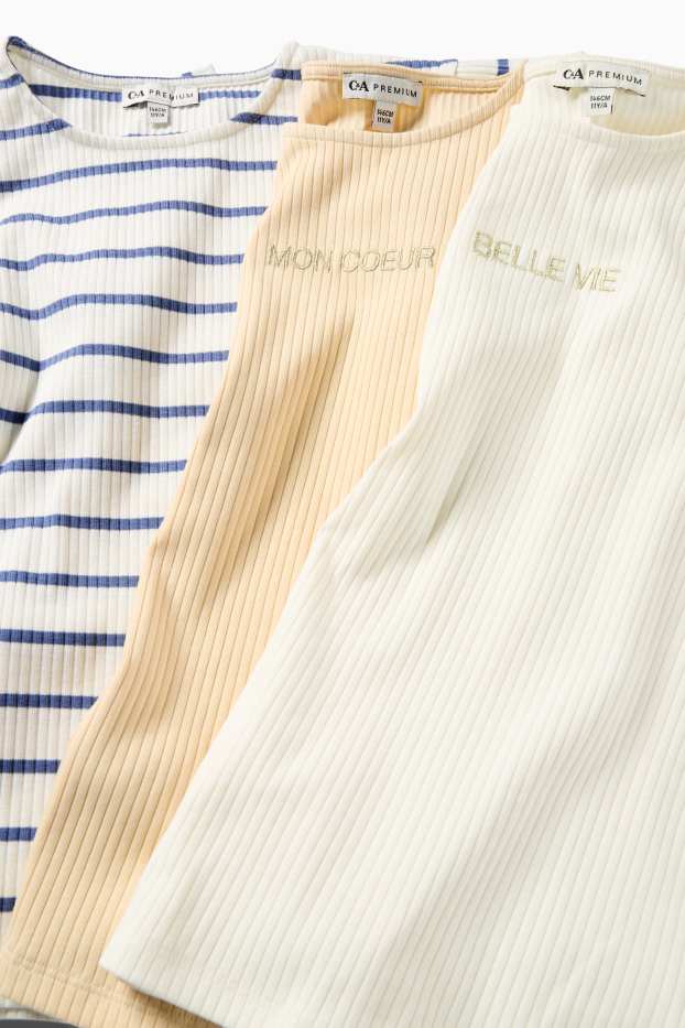 Kinder Mädchen - Multipack 3er - Kurzarmshirt - gerippt - Glanz-Effekt - cremeweiss