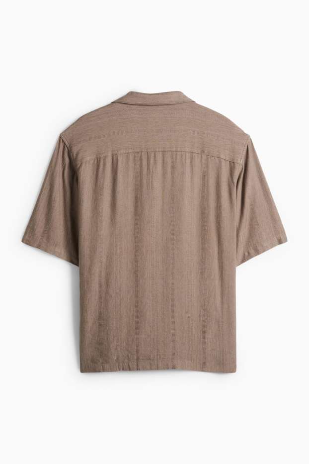 Unisex - Košile s lněným podílem - relaxed fit - klopový límec - hnědá