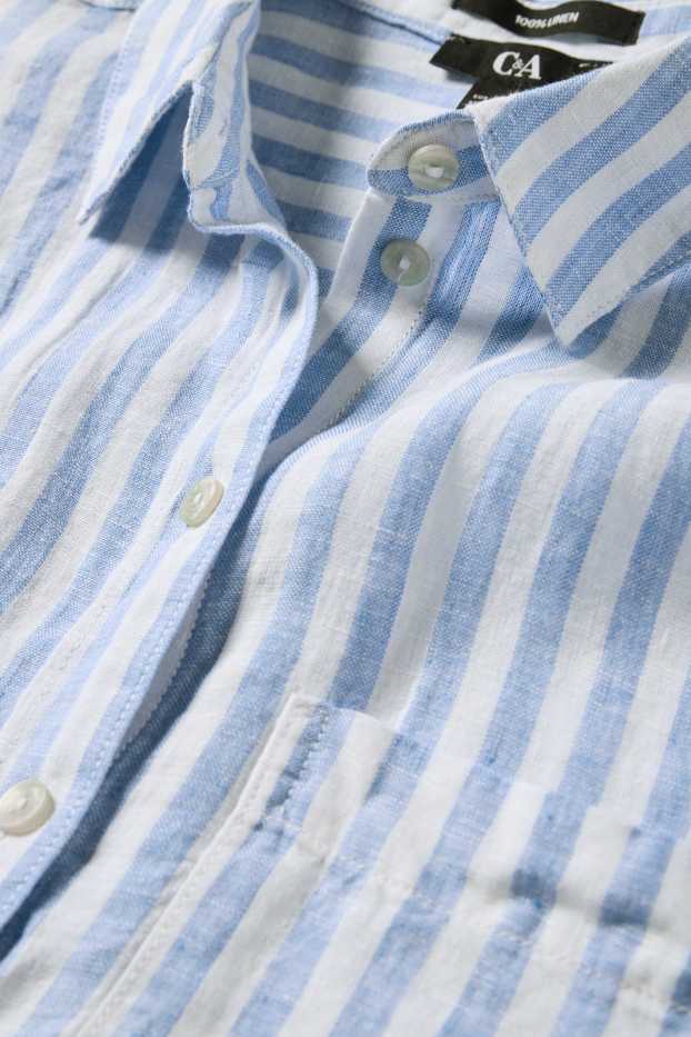 Donna - Camicia di lino - a righe - bianco / azzurro