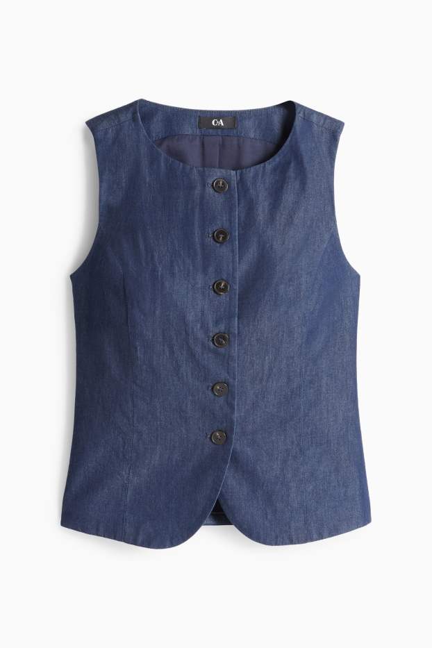 Donna - Gilet di jeans - sciancrato - blu scuro