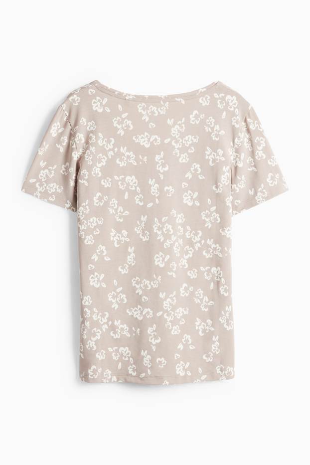 Damen - T-Shirt - Slim Fit - geblümt - beige