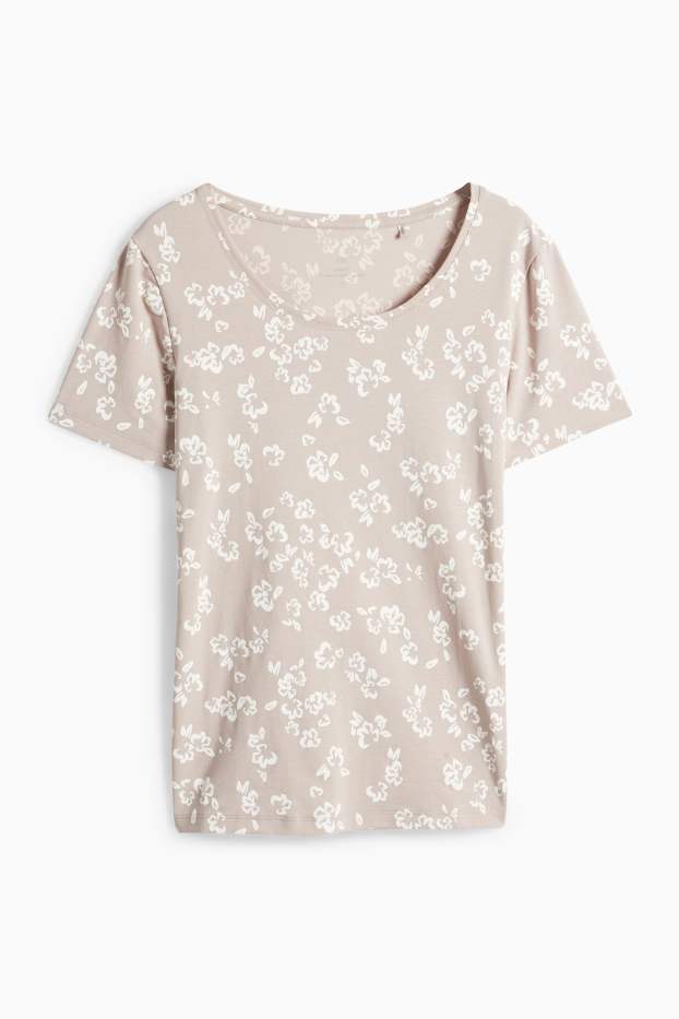 Damen - T-Shirt - Slim Fit - geblümt - beige