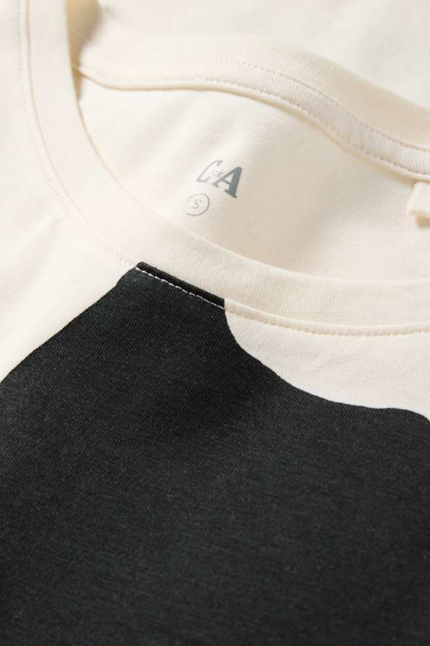 Damen - T-Shirt - Regular Fit - geblümt - schwarz / weiß