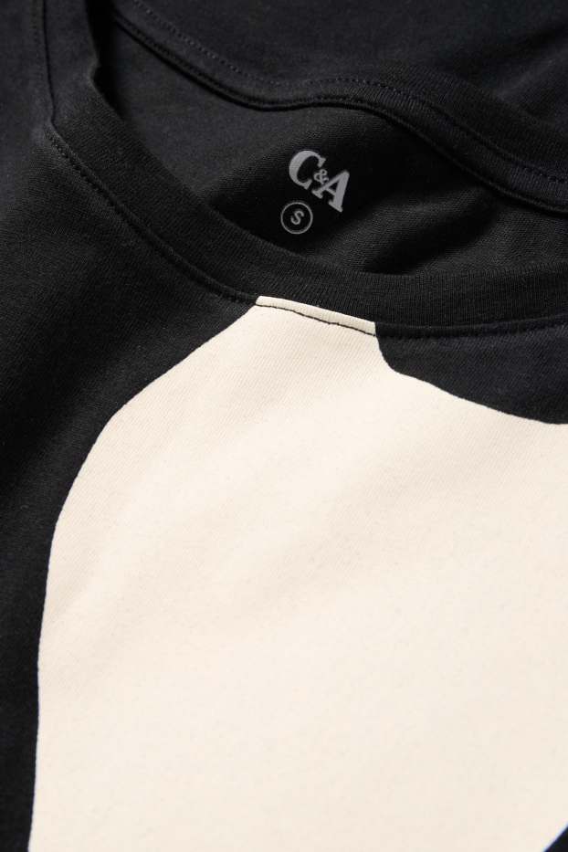 Damen - T-Shirt - Regular Fit - geblümt - schwarz / weiß