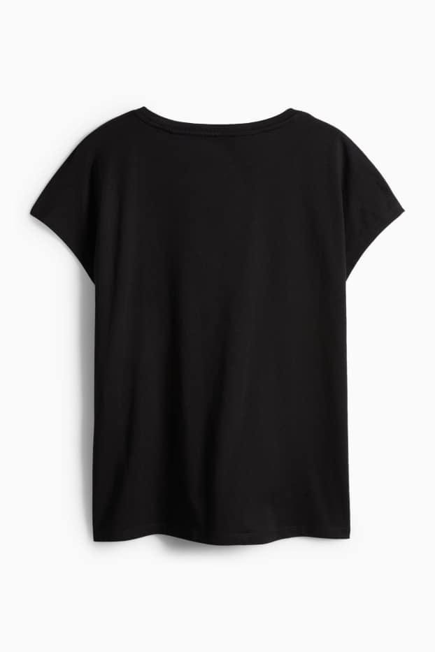Damen - T-Shirt - Regular Fit - geblümt - schwarz / weiß