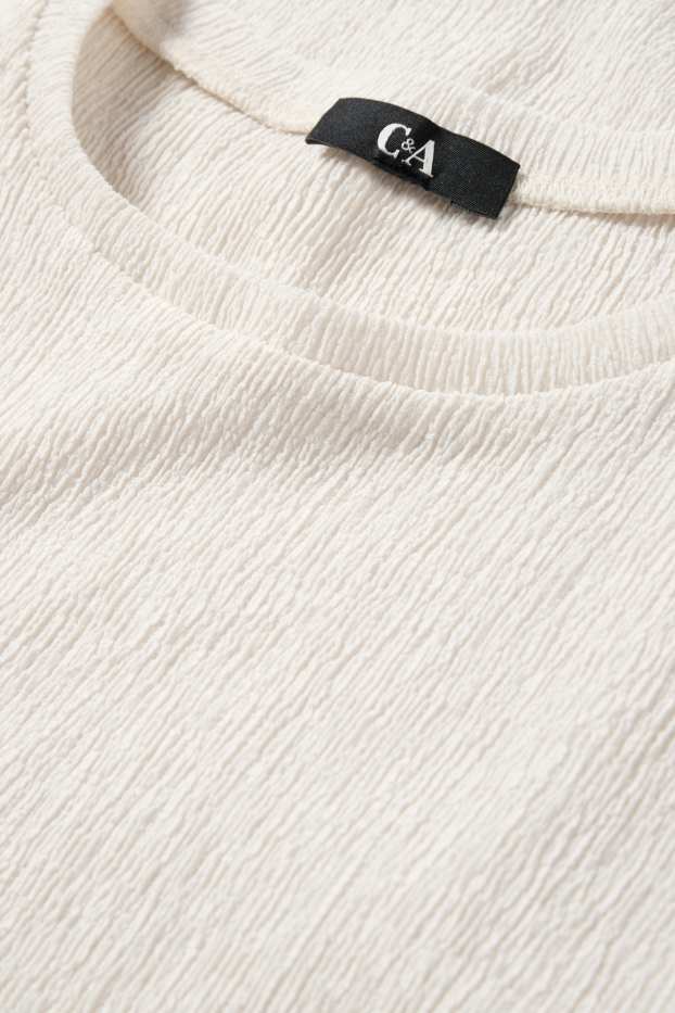 Femmes - T-shirt - slim fit - texturé - blanc crème