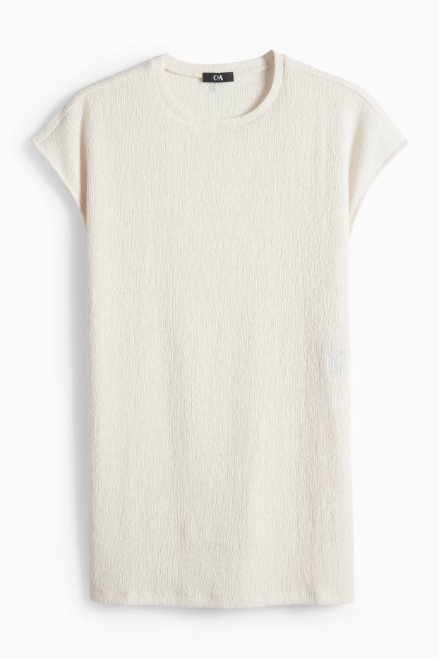 Femmes - T-shirt - slim fit - texturé - blanc crème