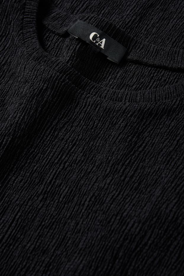 Femmes - T-shirt - slim fit - texturé - noir