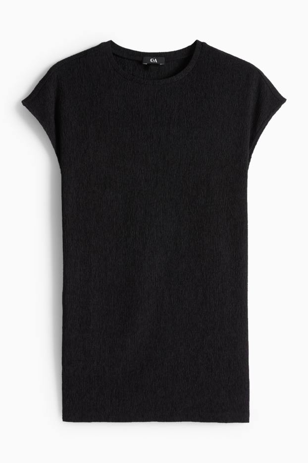 Femmes - T-shirt - slim fit - texturé - noir