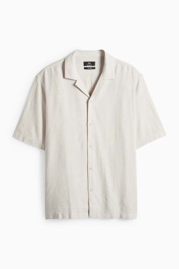 Pánské - Košile s lněným podílem - relaxed fit - klopový límec - světle béžová