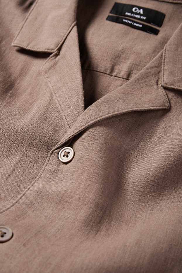Pánské - Košile s lněným podílem - relaxed fit - klopový límec - taupe