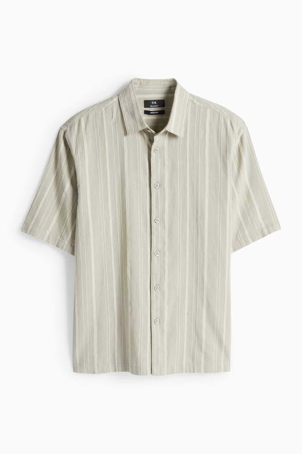 Hommes - Chemise - relaxed fit - col kent - lin mélangé - à rayures - vert clair