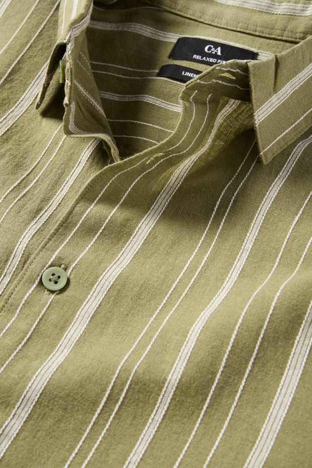 Hommes - Chemise - relaxed fit - col kent - lin mélangé - à rayures - vert
