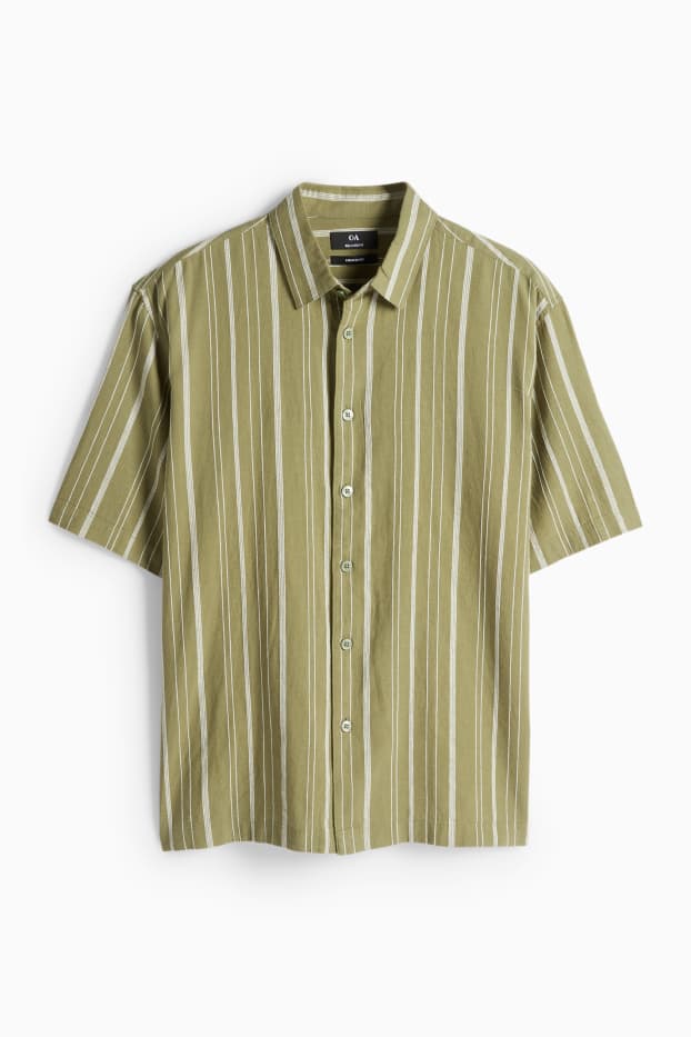 Hommes - Chemise - relaxed fit - col kent - lin mélangé - à rayures - vert